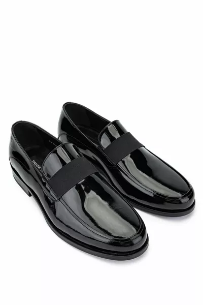 الرجال جلد طبيعي أسود براءات الاختراع الجلود أحذية المتسكع