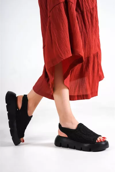 Lemar Black Braided Sandals