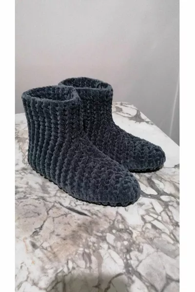 Lavorato a mano velluto corda grigio casa stivali Panduf