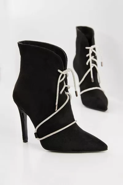 Sanem Stivali a punta alla moda in pietra scamosciata nera