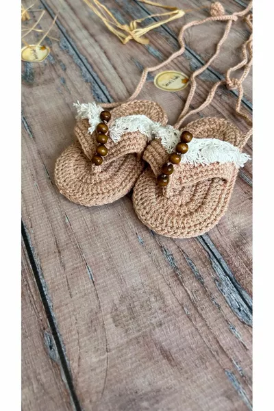 Вязаные вручную лососевого цвета деревянные шлепанцы из бисера сандалии для девочки ботильоны