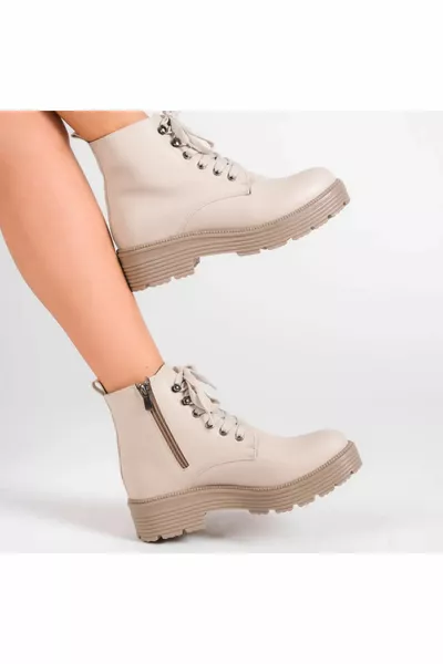 Женские бежевые на молнии и шнуровке на толстой подошве