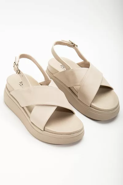  Beige gepolsterte Damensandalen mit gepolstertem Absatz