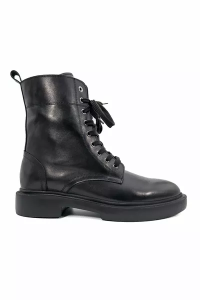 Intérieur et extérieur en cuir véritable Fermeture éclair noire Bottes postales à semelle épaisse pour hommes A