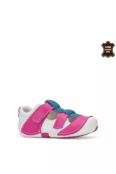 Premier pas % cuir véritable  blanc rose confort orthopédique