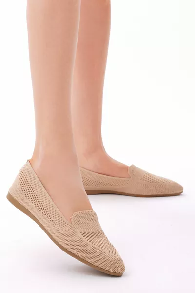 Women's Cream Casual Mold Flat Knit Ballet Flats