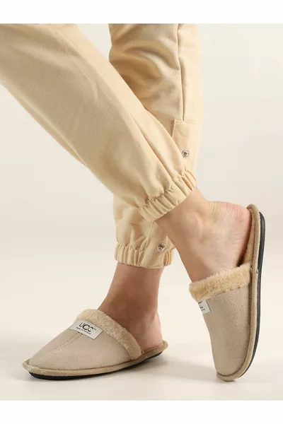 Tan Feathered Lettering Detail Women's House Slippers