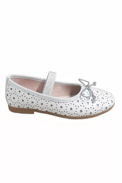 Bianco Vernice Glitter Cuore Ragazze Ballerine
