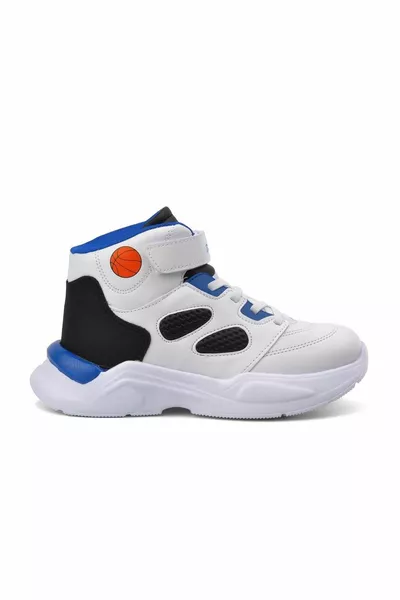  White-black-saks Velcro Boys' Basketball Shoes