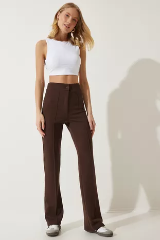 المرأة البني عالية الخصر ليكرا عارضة السراويل محبوك 