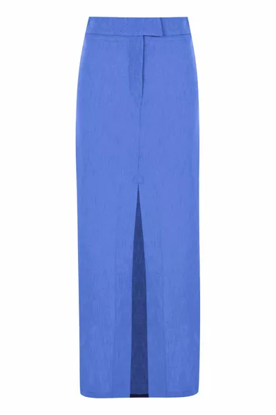 İndigo Normal Bel Önden Yırtmaçlı Midi Etek