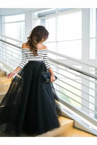 3 طبقة ماكسي طول الصيف تول تنورة مريحة عالية الخصر مطوي تنورة تول طويلة