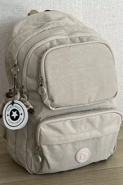 Fcstore Crinkle Fabric Водоустойчива среден размер Мръсна бежова Клинкир Раница/лаптоп Ученическа чанта