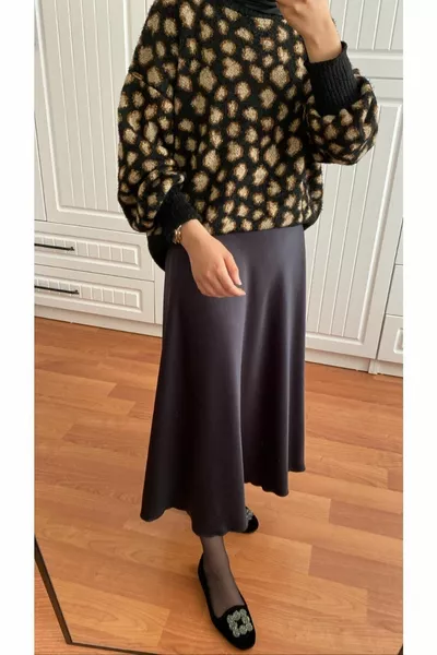 Black Silk Satin Skirt