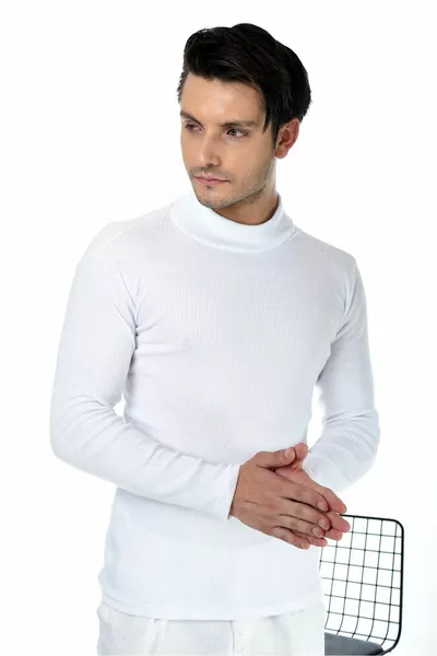 الرجال الأبيض نصف الياقة المدورة سليم صالح سترة