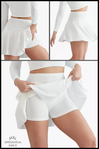 Witte hoge taille volant shorts sportrok zwemmen shorts rok met shorts 
