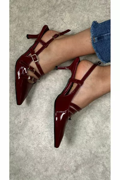 عارضة المرأة بورجوندي براءات الاختراع الجلود مشبك قابل للتعديل مقوس وأشار اصبع القدم الكعب الخنجر 