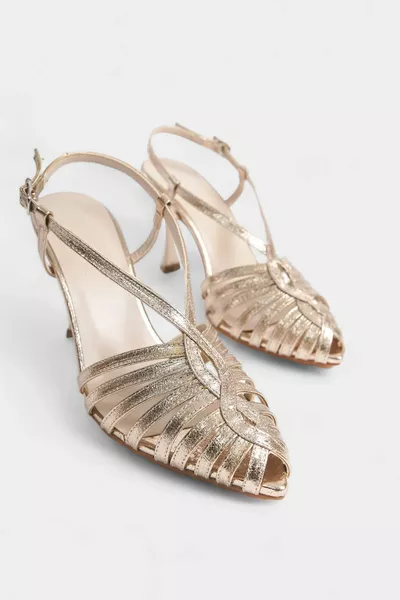 Gold Knöchel Krawatte Glänzender Käfig Damen Abendkleid Schuhe