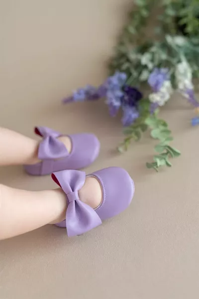 Lila Baby Girl Faux Leather Bow Ballerina's Eerste Stap Schoenen