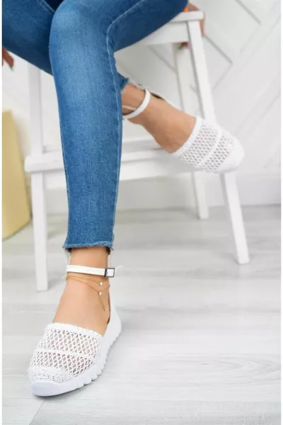 محبوك الباليه الشقق النسيج الأبيض مع الرباط الكاحل