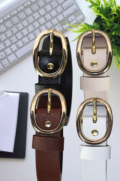 أسود-أسمر-بيج-أبيض طقم من 4 قطع، حزام نسائي