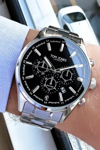 ساعة يد رجالية أصلية 3 ضغط جوي مقاومة للماء سلسلة لندن لون سيلفر - سوار ستيل 