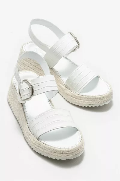 Wit leren gewatteerde sandalen met hak voor dames