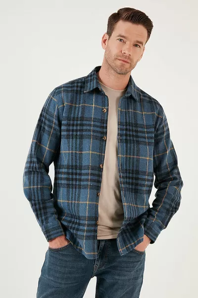 منقوشة كم طويل سليم صالح قميص الشتاء قميص رجالي 