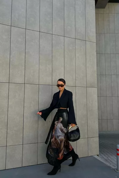 Women's Black Patterned Tulle Tie Skirt 