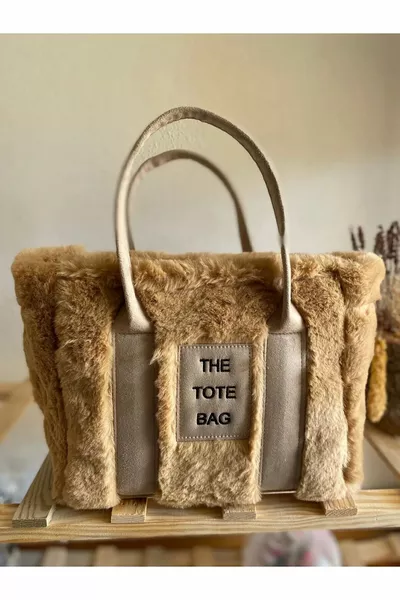 THE TOTE BAG Pluche Lange Nubuck Column Strap Dames Hand- en Schoudertas