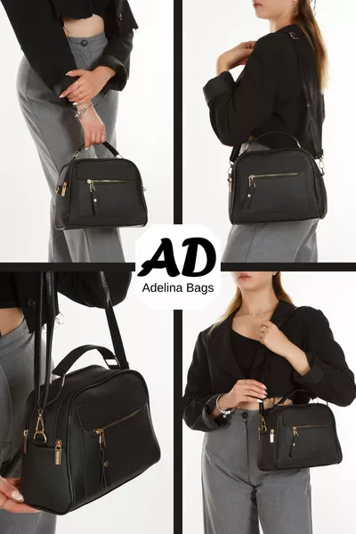 Женская сумка через плечо с тремя отделениями черного цвета