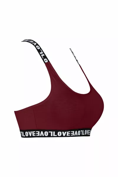 Burgundy Love Elasticated Cross Strap Sports Bra