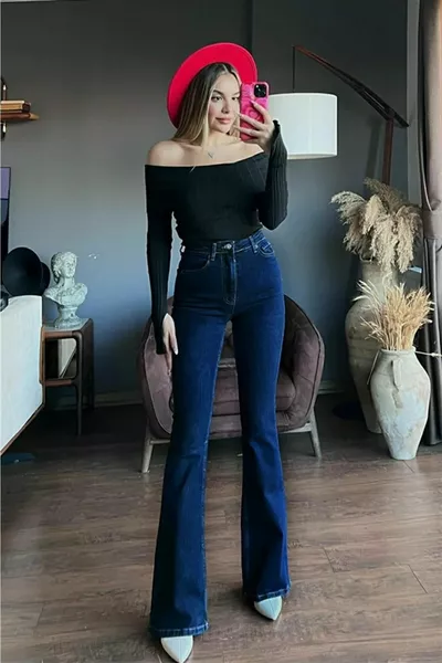 Penelope Slim Flare Jeans - Victoria Jeans Navy
