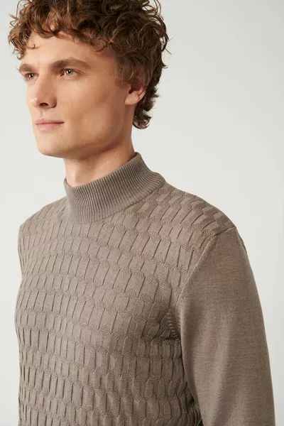 الرجال المنك متماسكة سترة نصف الياقة المدورة الجبهة محكم القطن تناسب العادية 