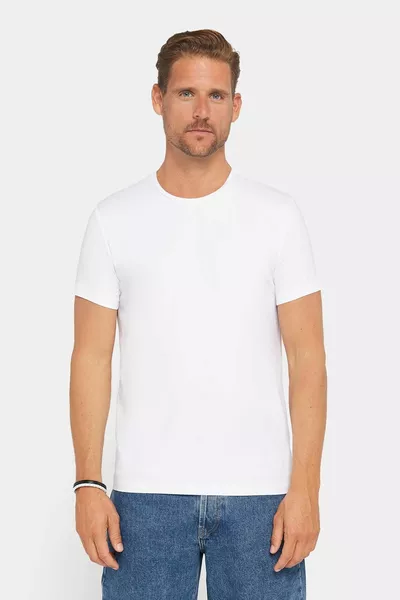 Men's Slim Fit Slim Fit Cotton Soft Textured Lycra Fabric Plain Basic White Crew Neck T-Shirt