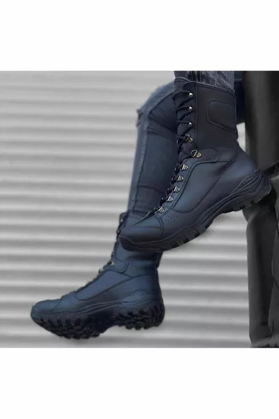  Lace-Up Black Skin Military Postal Boots