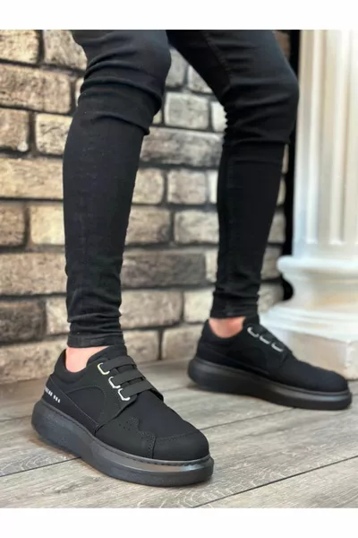 Boa Suola Spessa Stile Senza Lacci Casual Nero Nero Scarpe Da Uomo