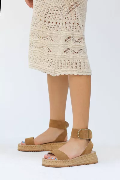 جيان جلد طبيعي الجوت التفاف وحيد القش اللون المرأة الصنادل