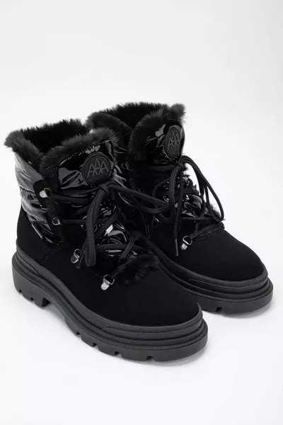 EFFETRE Bottes de neige noires en tissu pour femme
