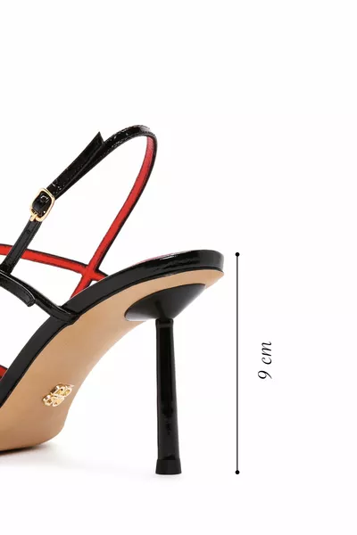 Scarpe da donna in vernice con tacco aperto con cinturino alla caviglia 