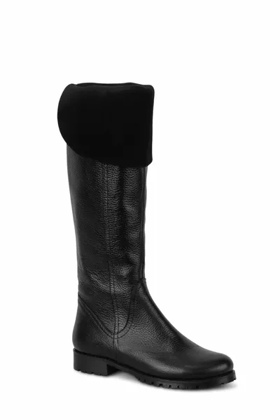 Дамски Естествени Черни Кожени Дълги Ботуши с цип 