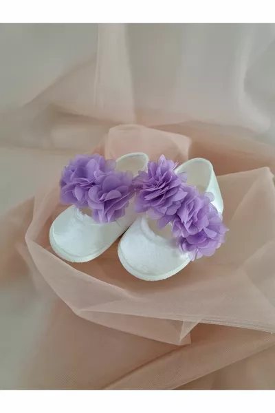 Stivaletti in raso fantasia floreale laser lilla (SUOLA  CM)