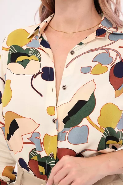 Дамска кремава риза с дълъг ръкав 