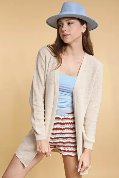 Cardigan en maille de saison beige pour femme