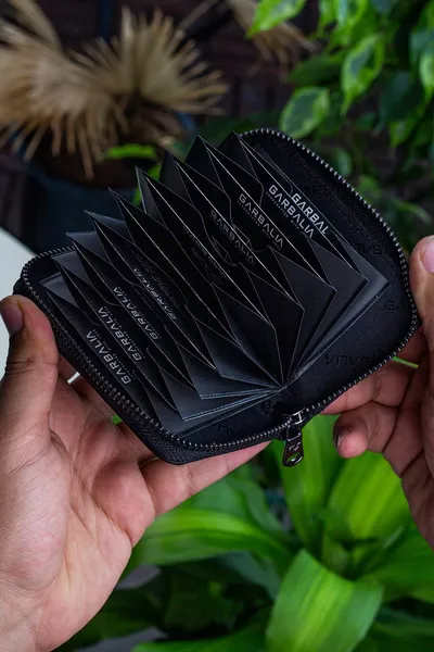 كلوفيس جلد طبيعي الأكورديون حامل بطاقة سوداء مع قفل سستة
