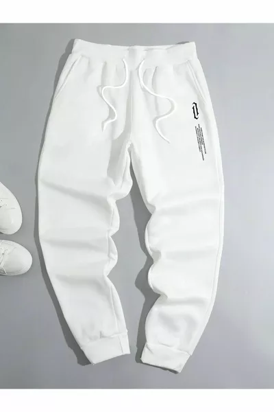 Weiße vertikal bedruckte Herren-Jogginghose