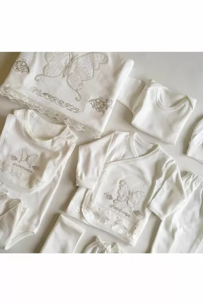 Baby Girl Ecru Бабочка Вышитый Больничный Выход Набор  шт. 