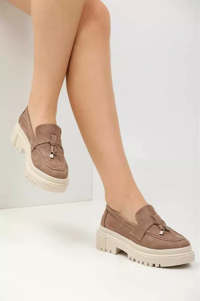 Damen Dicke Sohle Loafer Loafer Loafer Wildleder Nerz Schuhe