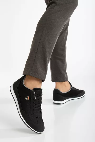 Men's Black and White Lace-Up Casual Casual Comfortable Lightweight Soft Sole Mesh Sneaker Sneakers