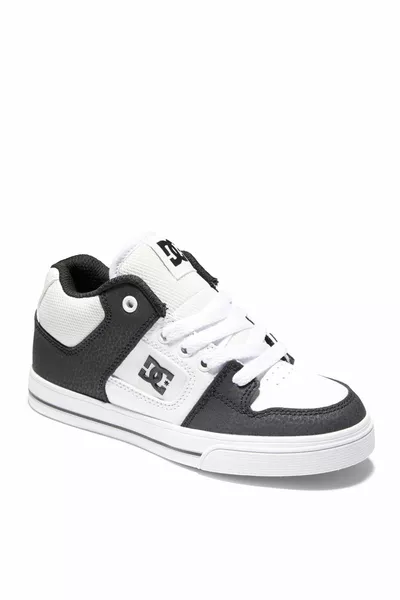 أسود - أبيض جلد أولاد + حذاء مشي من القماش 